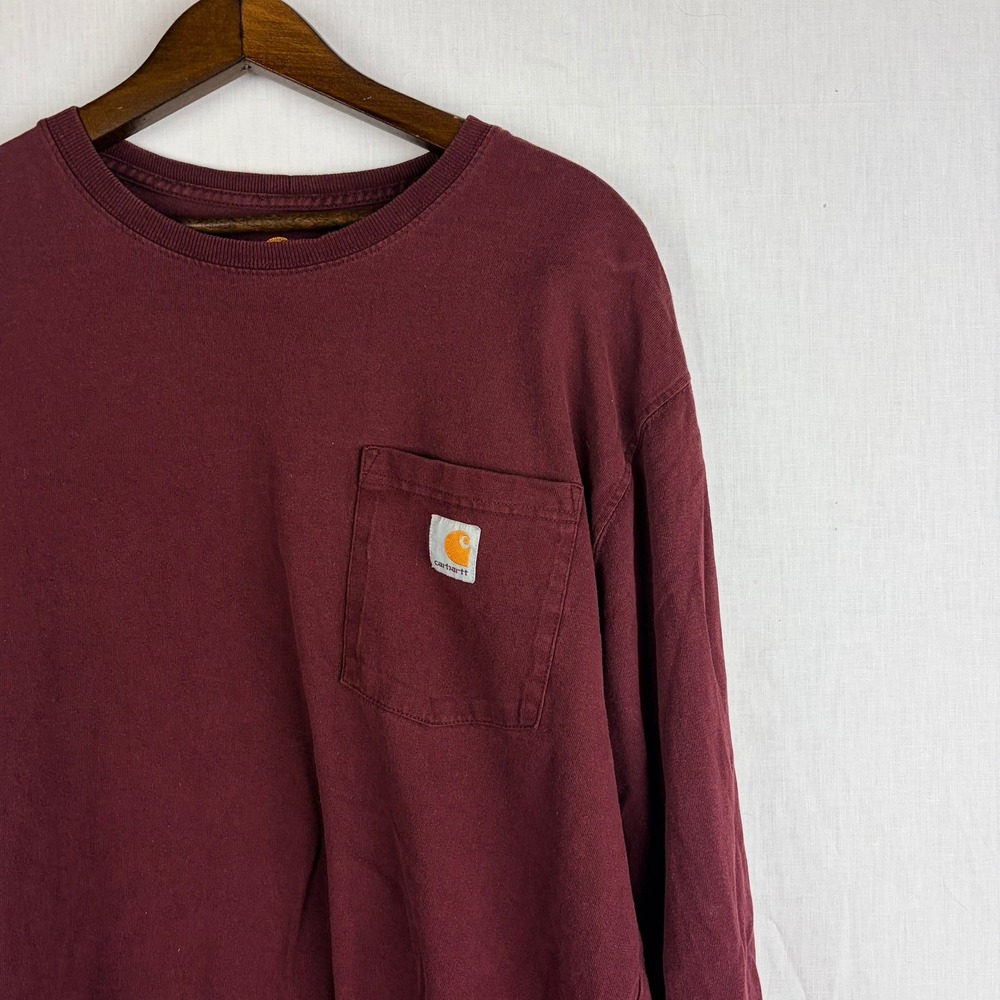 Carhartt Mens K126 PRT Long Sleeve Pocket T-Shirt Burgundy Maroon Original Fit M - Picture 8 of 13